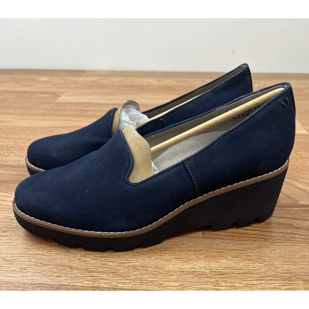 Vionic Willa Wedge Navy Blue‎ Suede Women's Size 8.5 WIDE NEW - Picture 3 of 11
